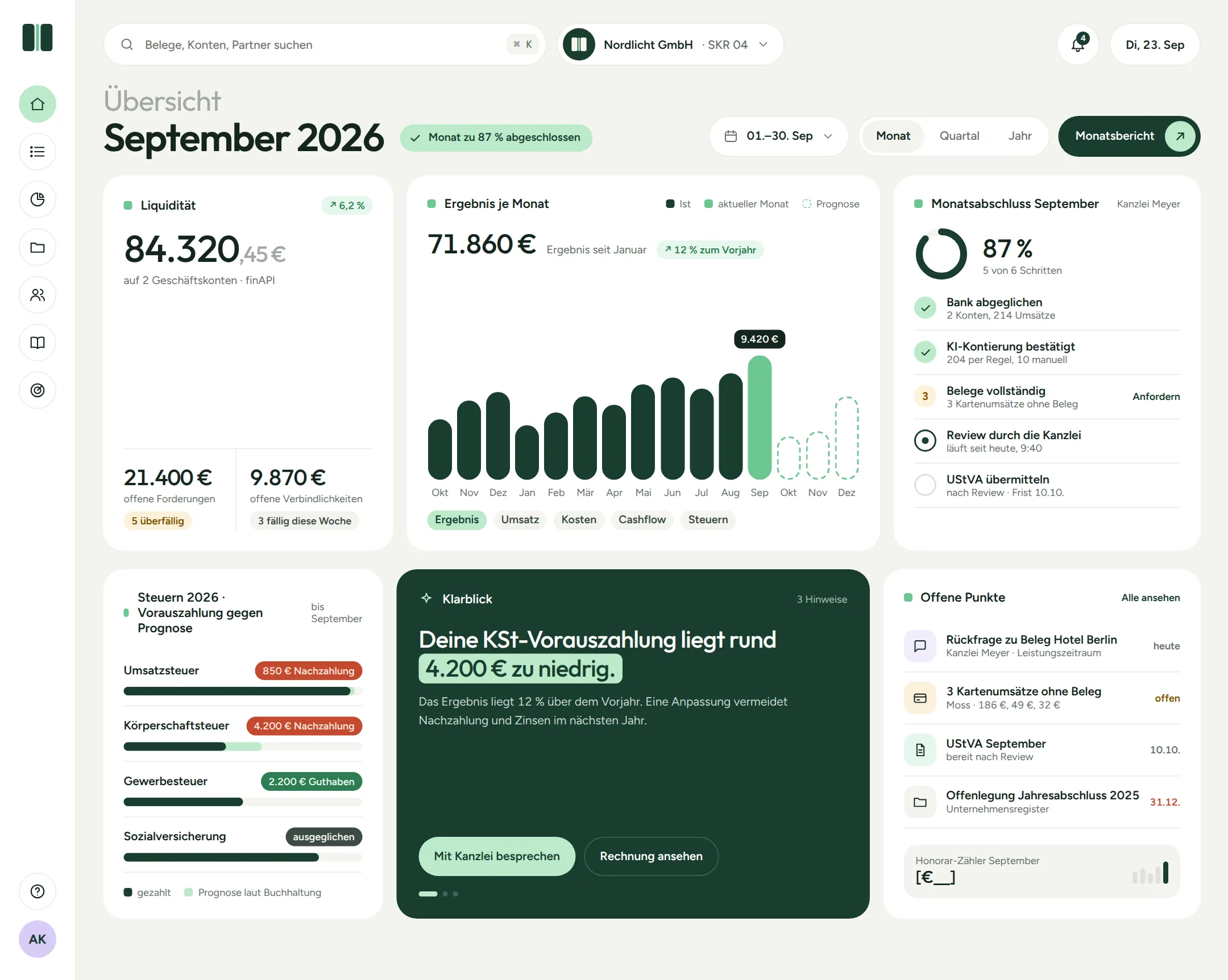 Klarbuch-Produktansicht: Übersicht (Web) (Beispieldaten)