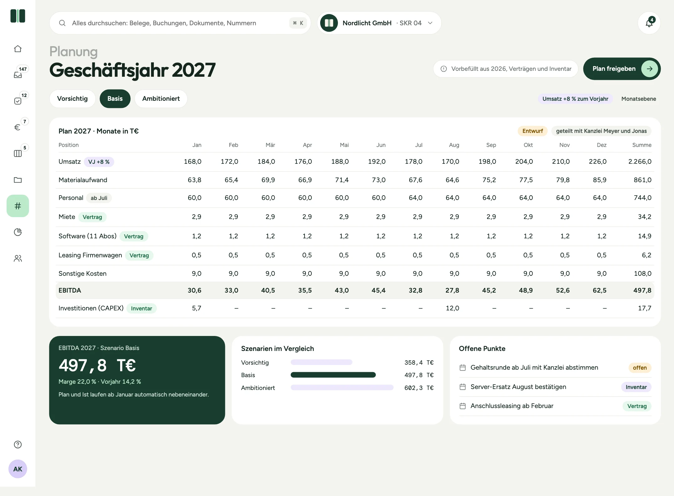 Klarbuch-Produktansicht: Klarbuch Planung (Beispieldaten)